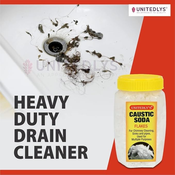 Caustic Soda Drainage Block Remover 350g with Gloves | Chimney Drain &amp Sink Cleaner | Fast-Acting Non-Toxic &amp Odorless Drain Cleaner Flakes | Swift Pipe Cleaner