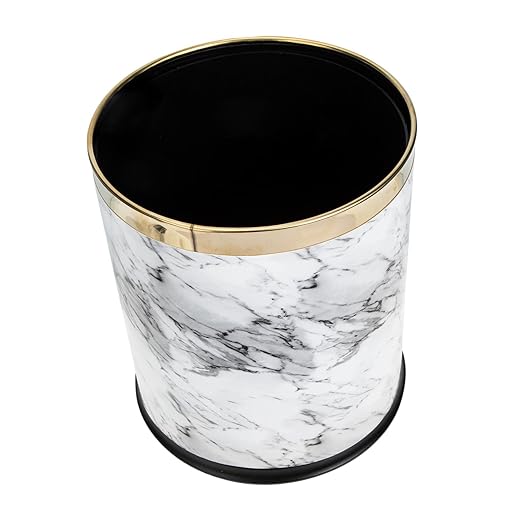 Marbling Plastic Wastebasket Lidless Trash Bin with Non Slip Base for Office Home Bathroom Bedroom Kitchen Round Decorative Garbage Basket for Spaces