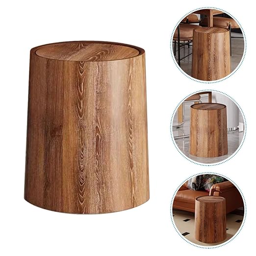Garneck Large 15L Swing Lid Trash Bin Artificial Wood Grain Wastebasket Multipurpose Garbage Can for Home Bathroom Kitchen Office Use