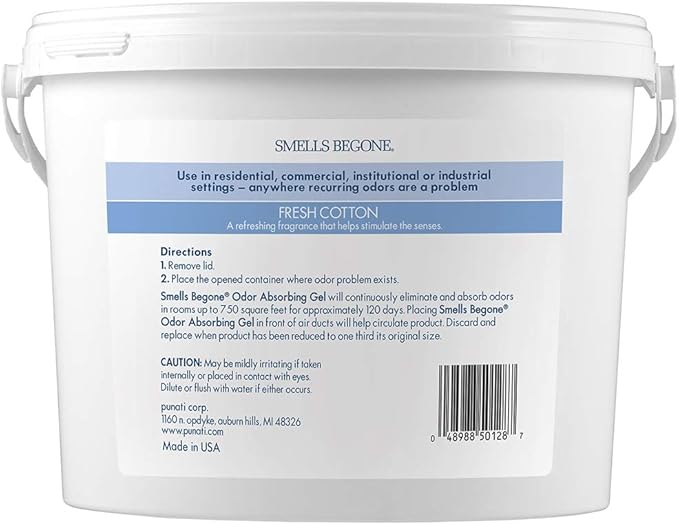 SMELLS BEGONE 1-Gallon Gel Odor Eliminator – High-Capacity Long-Lasting Odor Absorber for Large Basements Garages Workshops &amp Commercial Areas – Removes Odors with Essential Oils (Fresh Cotton)