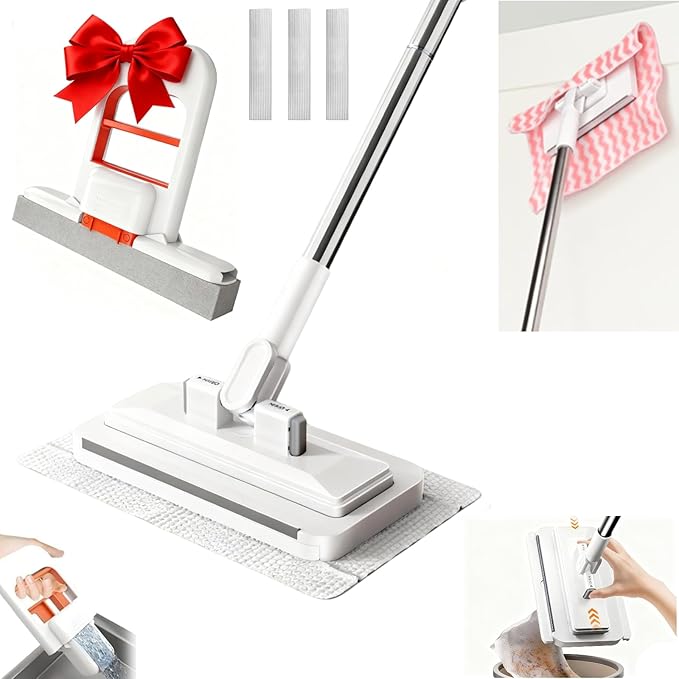 Cloth Changing Mini Mop with a Mini Foldable Desktop Mop Flat Dust Mop for Dry Wet Disposable PadsKitchen Cabinet Counter Wall Spills and Oily Stains Cleaning (Lazy Mops Set)