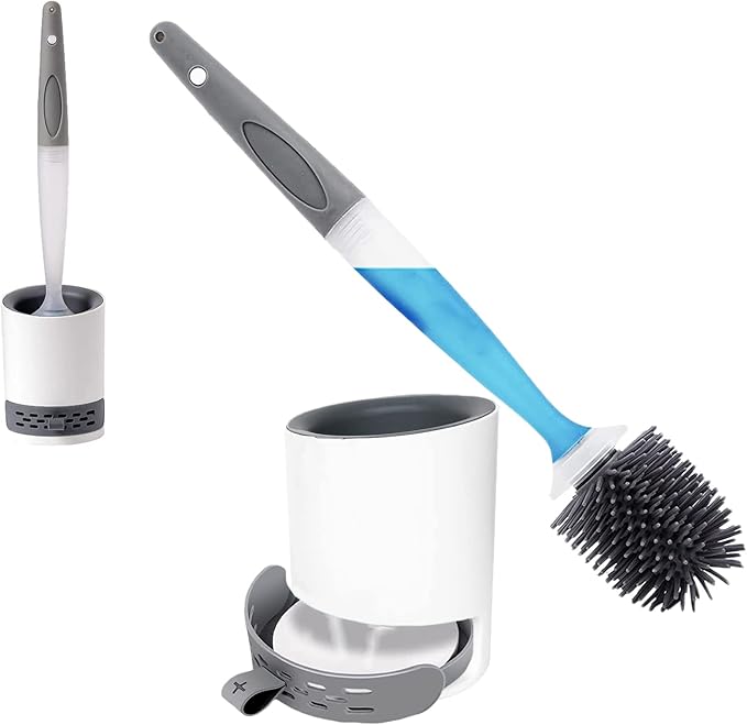 Silicon Toilet Bowl Cleaning Brush SetWall Mount Toilet Brush Refillable Toilet Brush Diatom Mud Absorbent Soft Bristled Silicone Toilet Brush