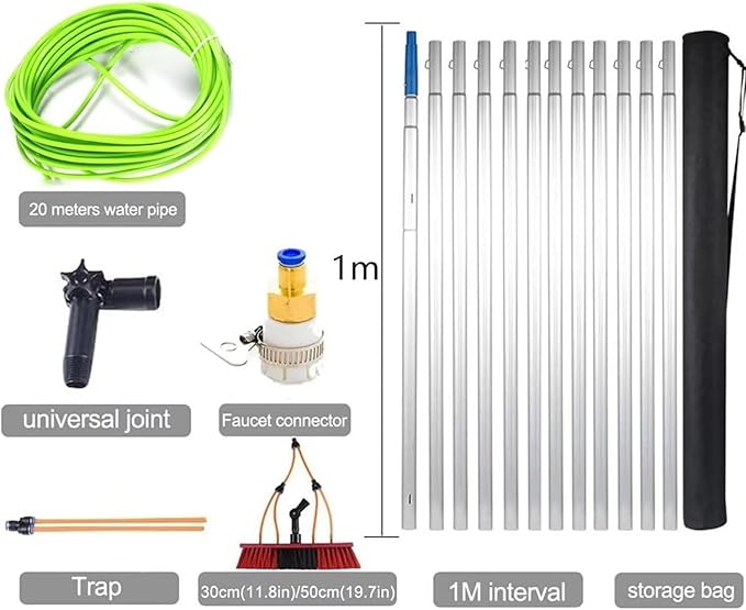 3-10m Window Cleaning Pole Window Cleaner Kit Water/Hose Fed Pole Window Cleaning Brush Equipment Cleaning Photovoltaic and Solar Panels(4M)