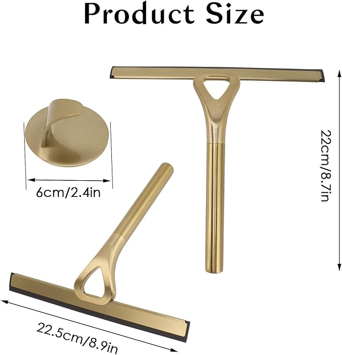 8.9x8.7inch Gold Stainless Steel Shower Squeegee Window Squeegee with Hanging Hook - Glass Wiper Squeegeer Cleaning Tool for Clean Ceramic TileShower Door MirrorWindowCar GlassTable Top