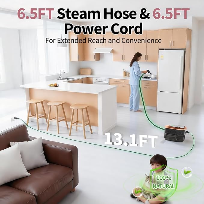 Steam Cleaner for Home &amp Car 3-Level Adjustable Steamer for Cleaning with Temp Display15s Fast Heat1.8L Large Tank 4Bar Powerful Steam for GroutGreaseTileCouchToilet Car DetailingWindows