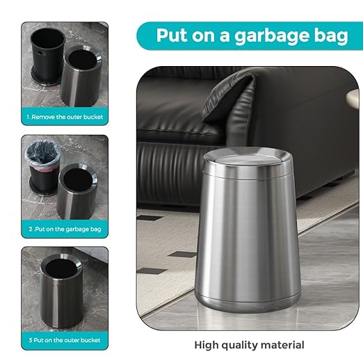 10L / 2.6Gal Small Stainless Steel Sliver Trash CanMetal Bathroom Garbage can with LidModern Home Décor Wastebasket with Flipping Lid Garbage Can for KitchenBathroomLiving Room(Silver)