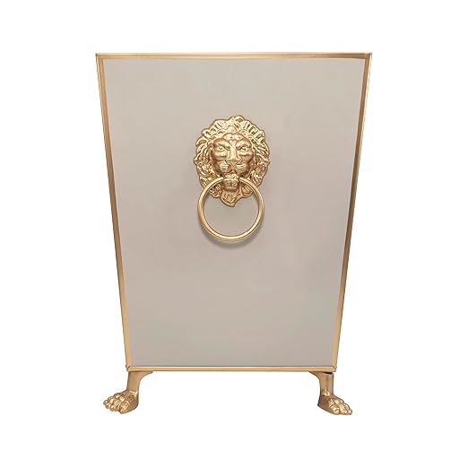 Jaye’s Studio Decorative Waste Basket Bathroom With Gold Feet Garbage Can Bedroom Vanity Metal Office Trash Cans Square Trash Bin No Lid Taupe Bathroom Accessories Lion’s Head Accent Paws &amp C