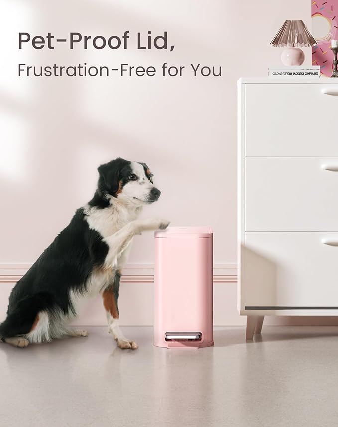Cesun Small Bathroom Trash Can with Lid Soft Close Step Pedal 5 Liter / 1.3 Gallon Stainless Steel Garbage Can with Removable Inner Bucket Waste Basket for Bathroom Bedroom (Pink)