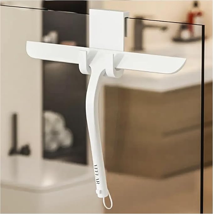 Shower Squeegee for Shower Glass Bathroom Glass Cleaning Tool with Hook Mount Squeegee for Glass Doors Window Cleaning Tile Shower Walls (White)