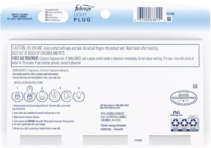 Feb-reze Plug In Air Freshener Odor-Fighting Scented Oil Refill Light Bamboo - 3 Refills
