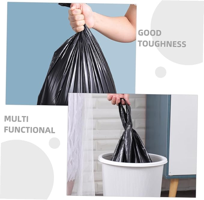 200pcs Thickened Plastic Trash Bags Strong Kitchen and Bathroom Garbage Liners Black Plastic Bags for Home Hotel Restaurant Use
