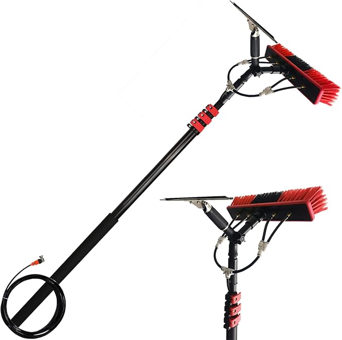 Window Cleaning Pole Outdoor Water Fed Telescopic Brush Water Fed Pole Kit with Hose Solar Panel Cleaning System Outdoor Washing Equipment Tool12FT/3.6M (20FT/6M)