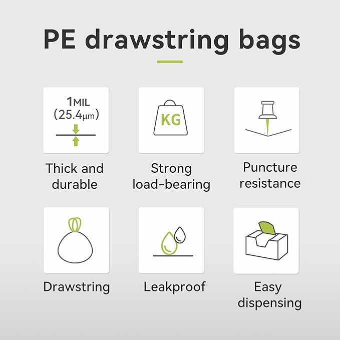 Ninestars Extra Strong White Trash Bags with Drawstring Multiple Sizes 90 Count Kitchen Drawstring trash bags 90 Trash Bags (21 gallon 90 ct)