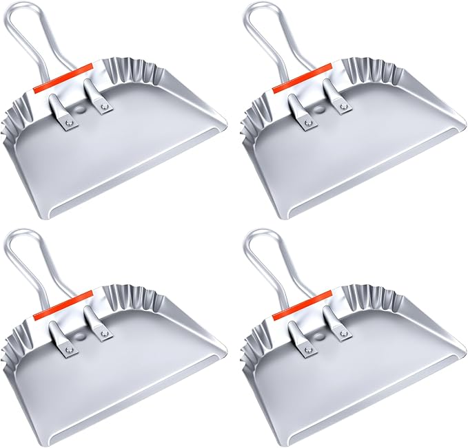 4 Pack Heavy Duty Metal Dustpan Large Wide Dust Pans for Household Handheld Wide Scooper and Debris Cleaning Tool Ideal for Home and Commercial Use(Grey12 Inch)