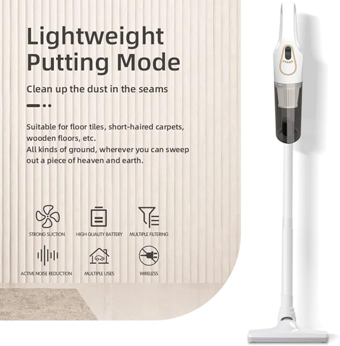 Aoun Lightweight Quiet Cordless Vacuum Cleaner Powerful Suction Stick Rechargeable Cleaners with HEPA Filter Upright Cleaner for Pet Hair Hardwood Floors Carpet (White)