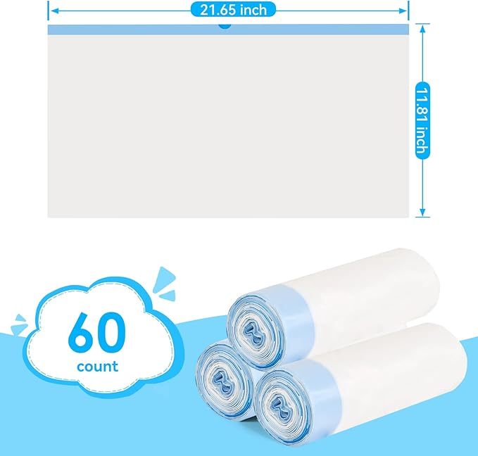 Cat Litter Bags 60 Count 26.37x15.74 Drawstring Close Litter Box Liners for Automatic Litter BoxThick Cat Poop BagsEasy to CleanHeavy Duty Robot Bag for Self-Cleaning Box