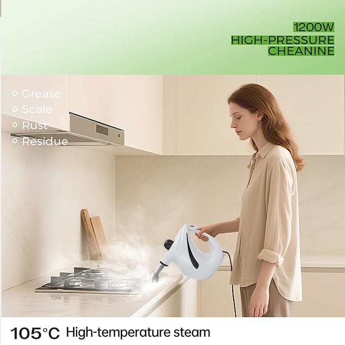 Pressurized Handheld Multi Surface Natural Steam CleanerMulti Purpose Steamer for Home UseSteamer for Cleaning Kitchen Air Conditioner Range Hood (White)
