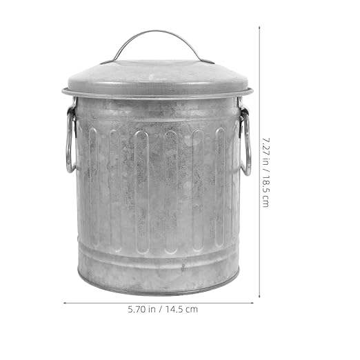 Mini Galvanized Trash Can Small Trash Can with Lid Table Top Metal Rubbish Bin Wastepaper Basket Flower Pot Pen Holder Kitchen Compost Bin Ash Bucket