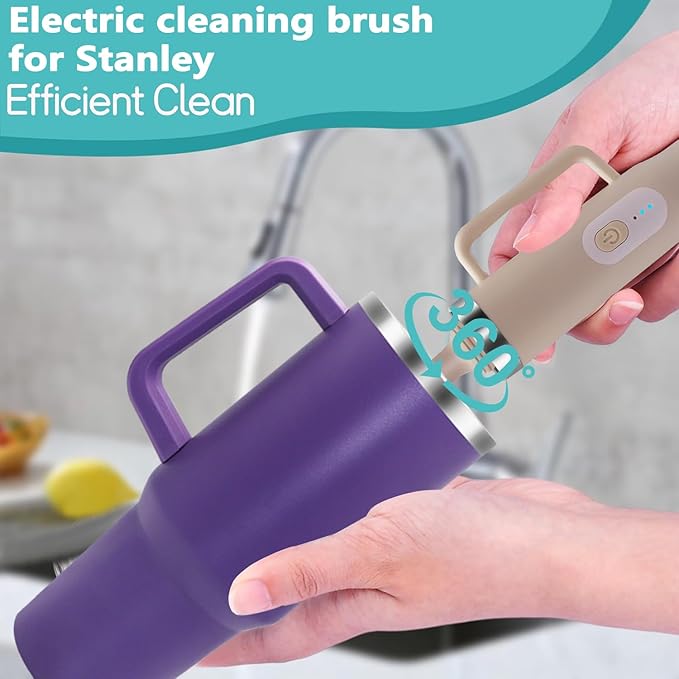 5 in 1 Electric Bottle Brush Cleaner Compatible Stanley Bottle Brush Straw Cleaner Multifunction Rechargeable IPX6 Waterproof Extra Long Design for Stanley Cup Sports Bottle and More (Purple-1)