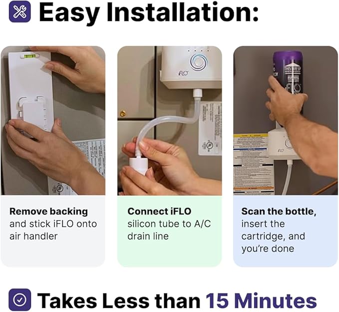 iFLO® Smart A/C Drain Line Cleaner and Drain Pan Cleaner Cartridge Fast-Acting Long-Lasting HVAC System Solution for Tough Clogs &amp Buildup 3-Month Supply per Bottle 3 Pack of 36oz