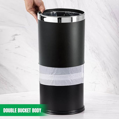 'Invisi-Overlap' Open top Leatherette Trash Can Small Office Wastebasket Modern Home Décor Round Shape (Black)