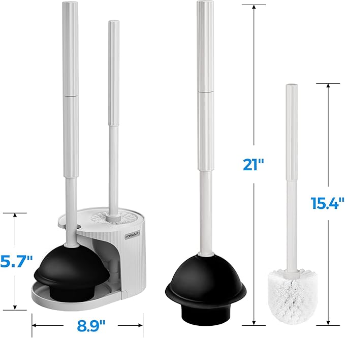 2Pack 2 in 1 Toilet Brush and Plunger Set Extended Handle PlungerToilet Bowl Brush Plunger SetBathroom Cleaning Tools Toilet Brush Plunger ComboCleaning Supplies（Cream Grey）