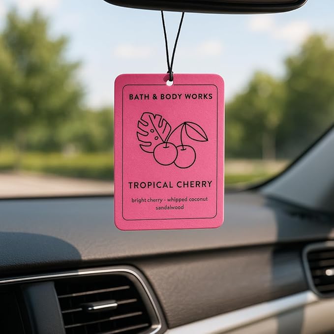Bath &amp Body Works Tropical Cherry Hanging Fragrance Diffuser – Long-Lasting Fruity Air Freshener for Car Closet or Home Refillable Decorative Scent Diffuser (3-Pack)