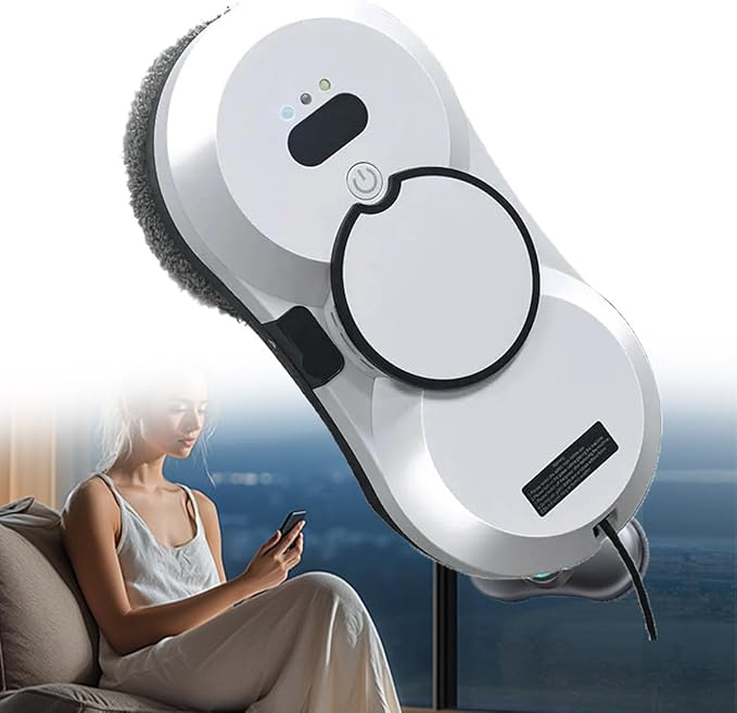 Robot Glass Cleaner Remote Control Robot Window Washer Automatic Double Spray Trajectory Planning Suction 5600 Pa Remote Control for All Smooth Surfaces