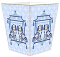 Marye-Kelley Staffordshire Dogs on Blue Wood Wastepaper Basket Chinoiserie Handmade in The USA Wastebasket for Bedroom Bathroom Living Room Office Kitchen