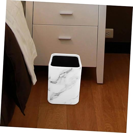 PRETYZOOM Modern Marble Pattern Trash Can Double Layer Kitchen Waste Basket Opening for Easy Disposal Material for Home Office