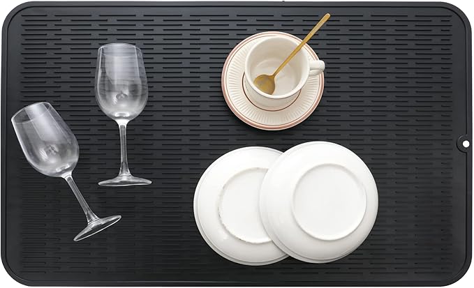 MicoYang Silicone Dish Drying Mat for Multiple UsageEasy cleanEco-friendlyHeat-resistant Silicone Mat for Kitchen Counter or SinkRefrigerator or Drawer Liner Black 3XL 28 inches x 18 inches