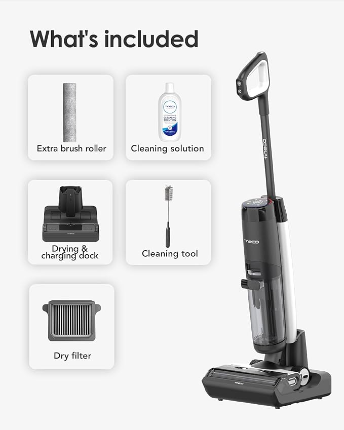 Tineco Floor ONE S7 FlashDry Smart Cordless Wet Dry Vacuum Cleaner Long Runtime Great for Sticky Messes Self-Cleaning 158℉Hot Air FlashDrying Dual-Sided Edge Cleaning Extended Battery Lifespan