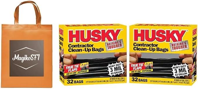 42-Gallon Contractor Clean-Up Trash Bags 32-Count (2-32-Count) Plus Free MagikoSFI Custom Shopping Tote Bag