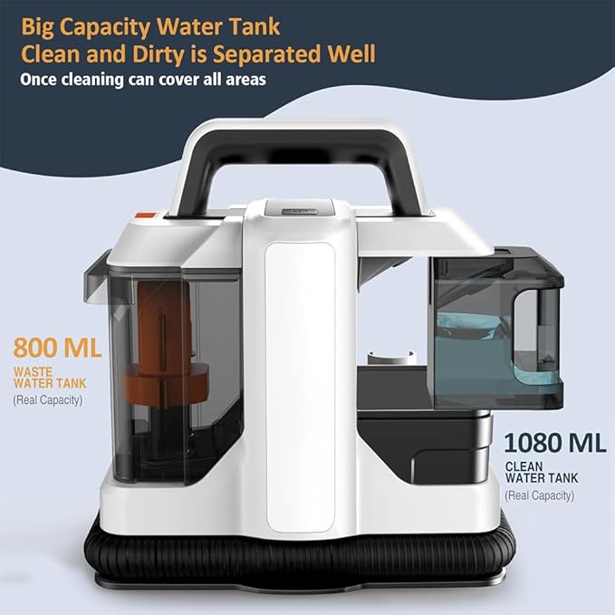 Spot CleanerPortable Carpet Cleaner Machine 1080ml Large Capacity Water Tank Strong Suction Small Handheld Cleaner Portable Carpet &amp Upholstery Cleaner Machine for CouchPetsCar Seats