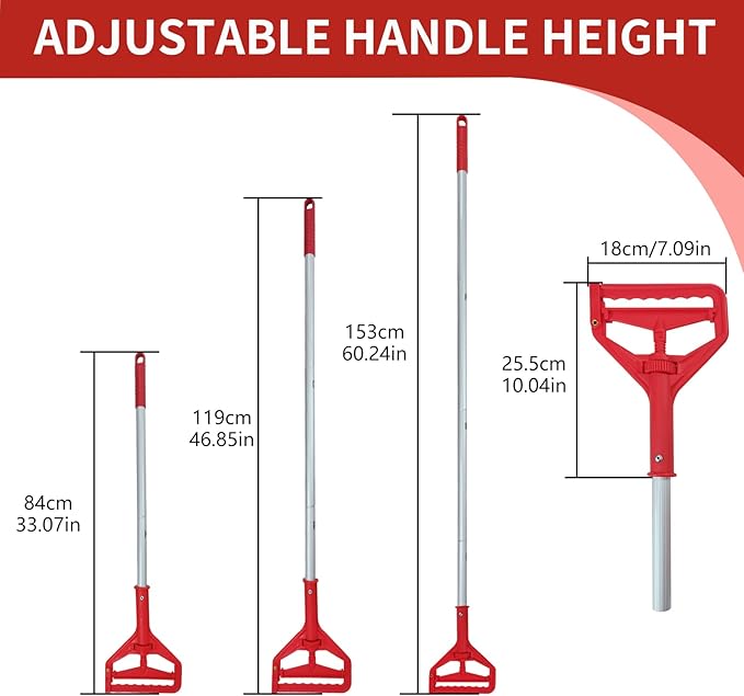mop Holder Replacement mop Stick mop Handle Heavy-Duty Commercial Industrial mop Handle Suitable for Cotton and Fiber mop Heads with Threaded Clamping Device Aluminum Handle red mop Stick