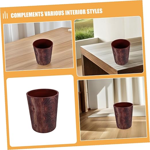 BESPORTBLE Rustic Trash Can Large Capacity Plastic Wood Grain Wastebasket for Bathroom Kitchen Office Home Use