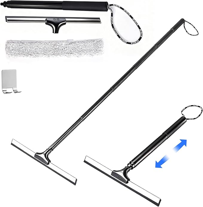 Window Squeegee for Home 2 in 1 Window Washing kit with 57 Extension Pole Telescopic Shower Door Cleaner Tool Car Windshield Cleaning Long Handle for Glass Doors Floor Tile Wall 14 inch Wide