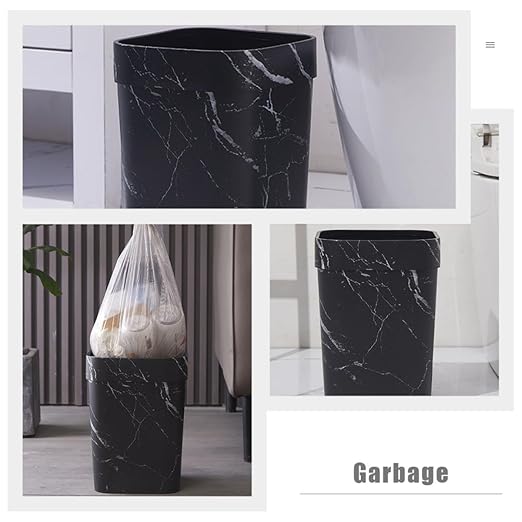 ARTIBETTER Marbling Trash Can 12l Square Marble Pattern Garbage Container Plastic Bathroom Wastebasket for Home Kitchen Office Use
