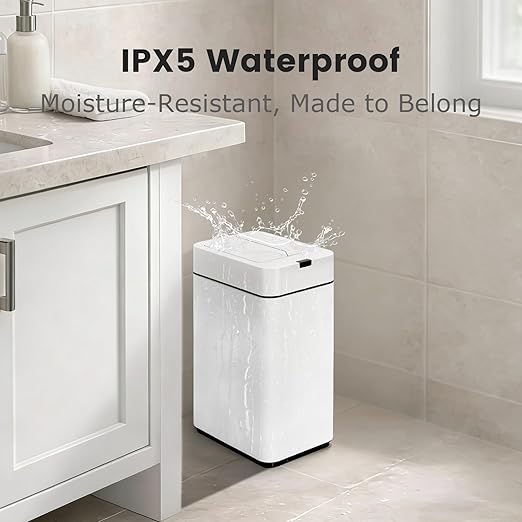 Sensor Trash Can with Butterfly Lid 2.6 Gallon Rectangular Automatic Garbage Can Stainless Steel Trash Bin Slim Waterproof Wastebaskets with Lid Soft Close for Under Counter White