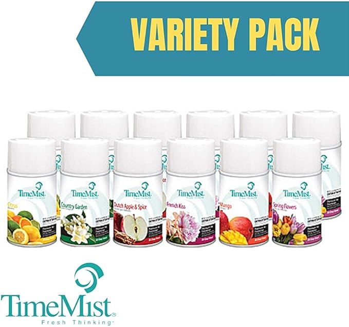 TimeMist Premium Quality Assorted Freshener Refills 1043978 (Pack of 12) Great for Restrooms Locker Rooms and more