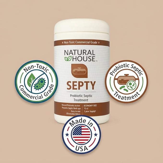 Natural House Septy - Probiotic Septic Tank Treatment - Prevents Backups - Reduces Odors - Supports Drain Fields - 12 Month Supply