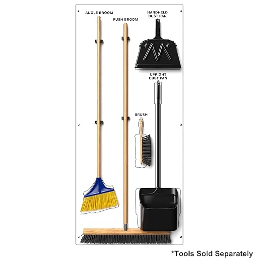 Clean &amp Sweep 5S Shadow Board/Wall Mount Broom Holder 68 x 30 Board 5S Cleaning Station - Board Only Tools Sold Separately Made in The USA by AccuformNMC White/Black PSB614WTWT