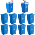 10 Pack Recycle Wastebasket 28 Qt. / 7 Gallon Rectangular Wastebasket/Trash Can Kit - Space Saving Recycling Bin Narrow Spaces in Commercial Kitchen Home Office and Dorm - Blue