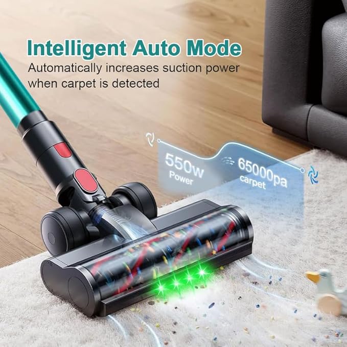 Cordless Vacuum Cleaner 550W 65Kpa 40Mins Vacuum Cleaners for Home LED Screen Stick Vacuum Cleaners Anti-Tangle 1.2L Dust Cup 4 in 1 Lightweight Vacuum for Hardwood Floor Carpet Pet Hair