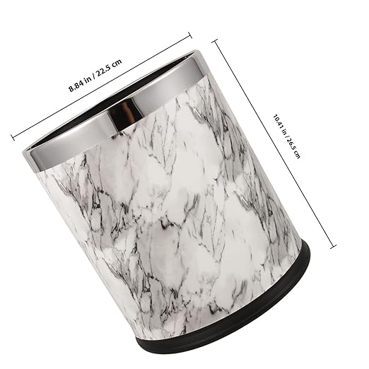 Marble Pattern Wastebasket Trash Can 225X260Mm Double-Layer Plastic PU Coating Office and Home Bathroom Living Room Waste Bin