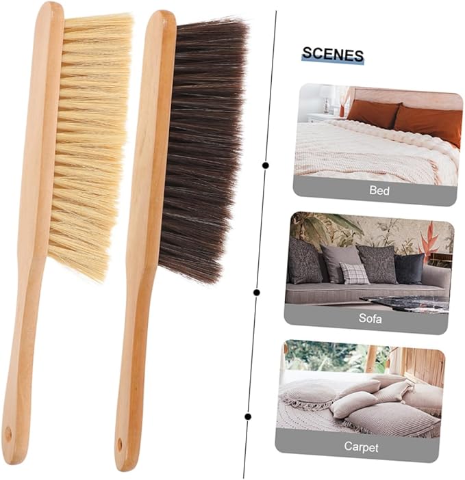 4pcs Hand Broom Brush with Extended Wooden Handle Soft Cleaning Brushes for Efficient Dust Hair Removal Furniture Beds Sofas and Crevices