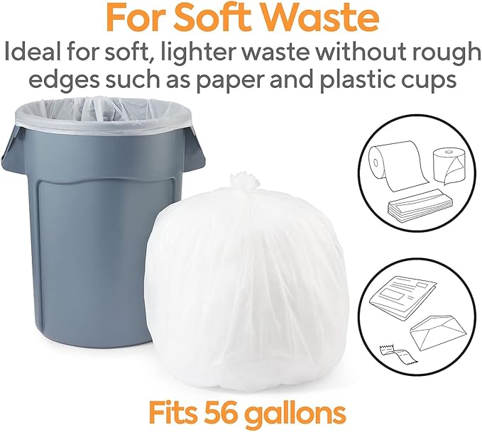 Professional 50-56 Gallon Trash Bag 43 x 48 High Density 22 mic Natural 150 Bags/Box