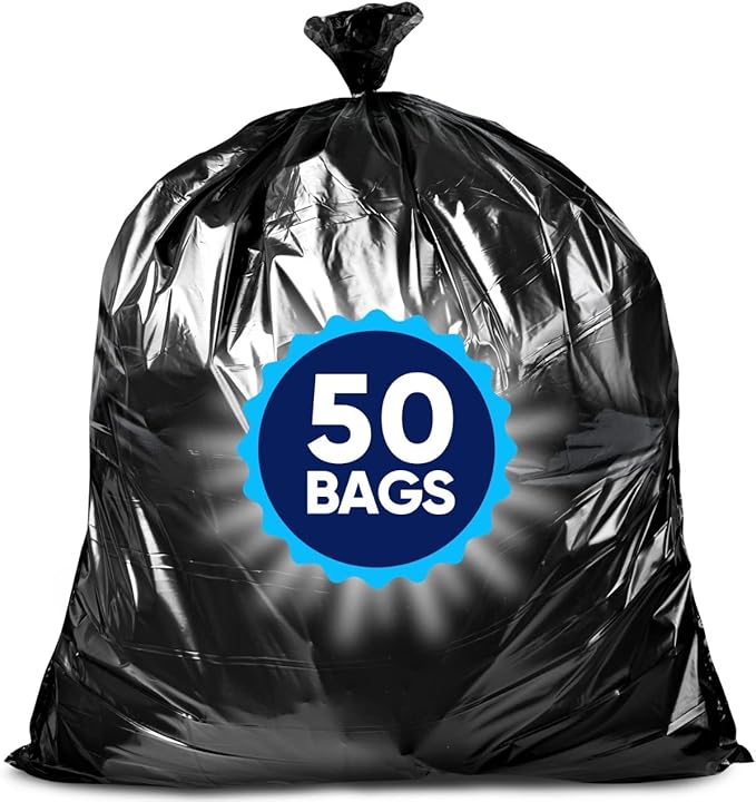 Veska 55 Gallon Trash Bags Heavy Duty (Value-Pack 50 Count w/Ties) 55-60 Gallon Trash Bags Large Black 50-60 Gallon Garbage Liners for Lawn Leaf and Commercial