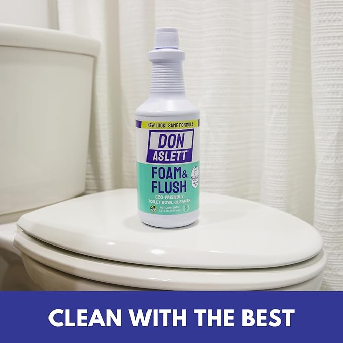 Don Aslett Johnny Mop &amp Foam n Flush Toilet Bowl Cleaner (32 Oz Bottle 2-Pack) Set | Environmentally Friendly &amp Biodegradable Organic Acid Formula Deodorizer | Scratch Free Bowl Swab