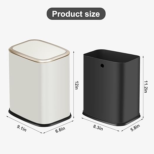 2 Gallon Small Office Bathroom Trash Can with Swing LidLiving Room Bedroom Garbage can Wastebasket binInner BucketMetal Decor Trash Can (Cream White)
